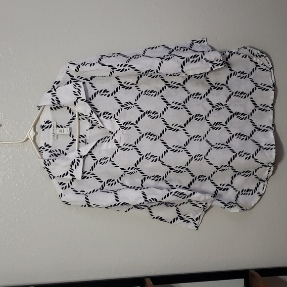 Neiman Marcus White & Blue 100% Linen V Neck Top Shirt, Size S - Picture 11 of 15